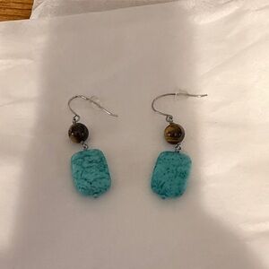Turquoise and Brown Stone Dangle Earrings